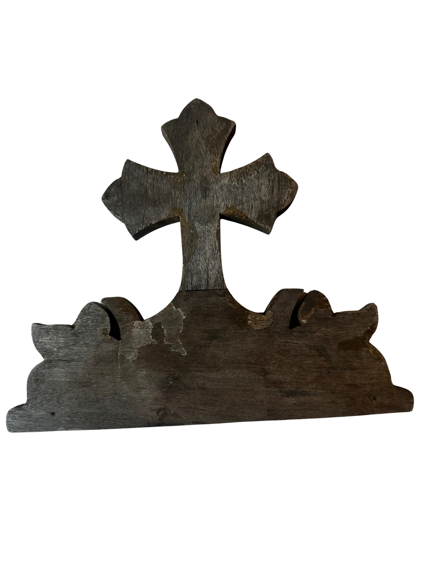 Hand-Carved Wooden Devotional Cross Panel Marked VI