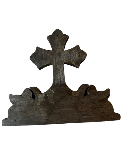 Hand-Carved Wooden Devotional Cross Panel Marked VI