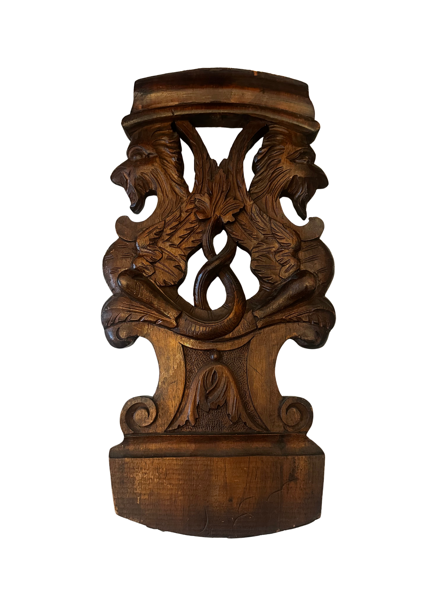 Victorian Gothic Revival Carved Walnut Griffin Corner Chair Back / Architectural Furniture Fragment
