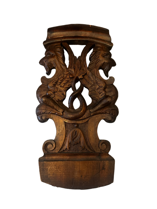 Victorian Gothic Revival Carved Walnut Griffin Corner Chair Back / Architectural Furniture Fragment