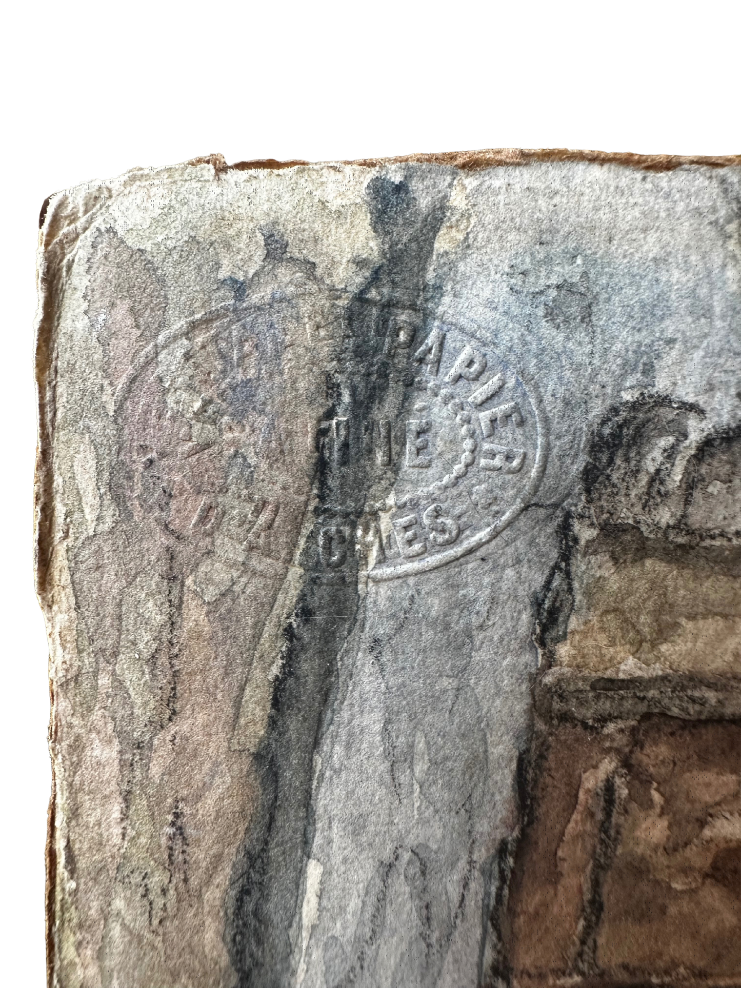 French Village Watercolor with Stone Fountain, Signed and Dated 1934