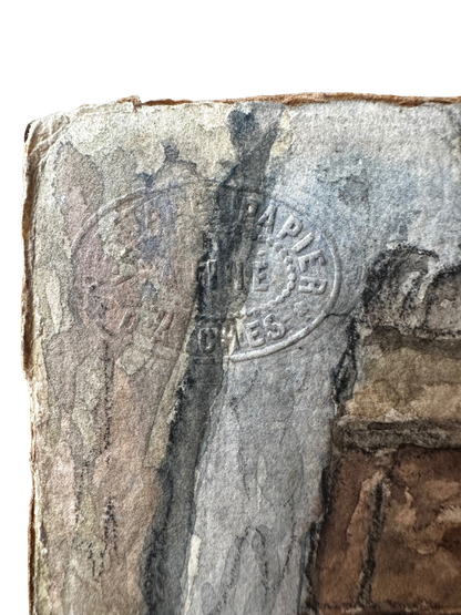 French Village Watercolor with Stone Fountain, Signed and Dated 1934