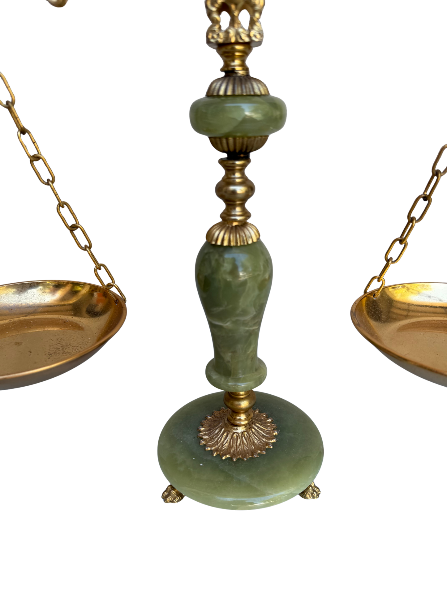 Vintage Continental Gilt Metal and Green Onyx Balance Scale, Mid-20th Century