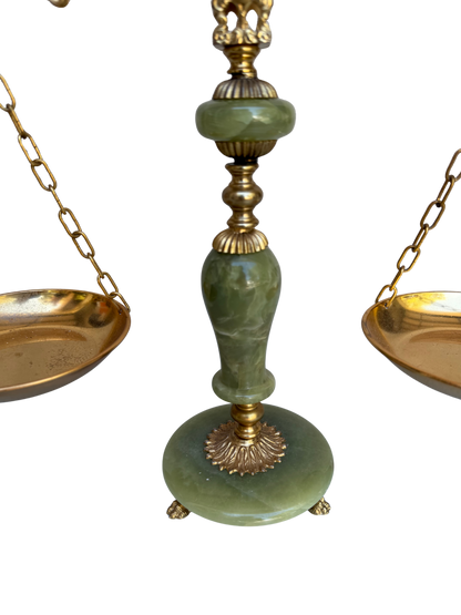 Vintage Continental Gilt Metal and Green Onyx Balance Scale, Mid-20th Century