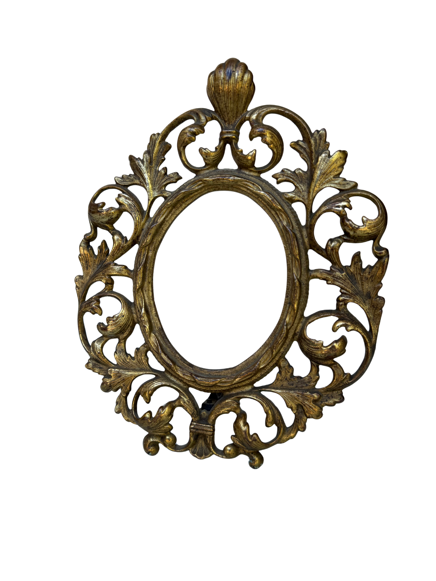 Ornate Gilt Metal (Brass/Bronze) Rococo Revival Easel Frame with Shell Crest