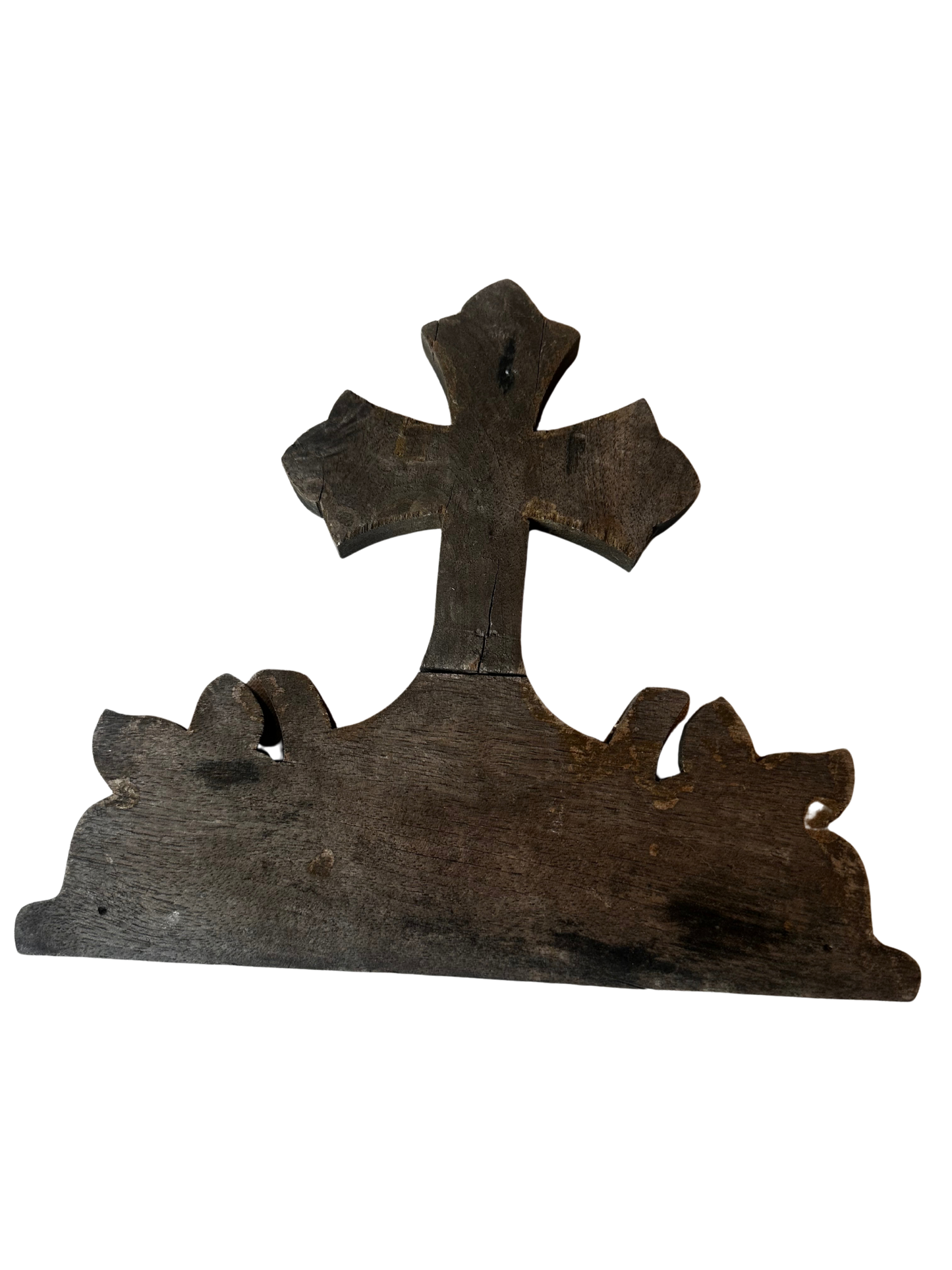 Hand-Carved Wooden Devotional Cross Panel Marked VII