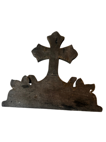 Hand-Carved Wooden Devotional Cross Panel Marked VII