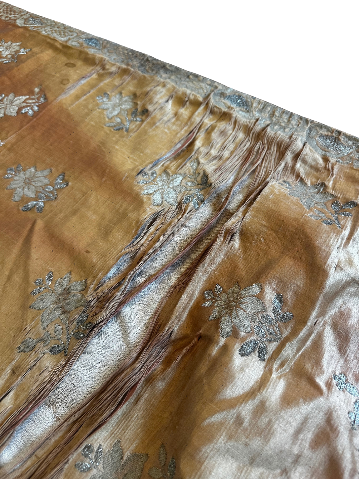 Antique Ecclesiastical Silk Brocade Altar Runner with Monstrance, Angels and IHS Christogram