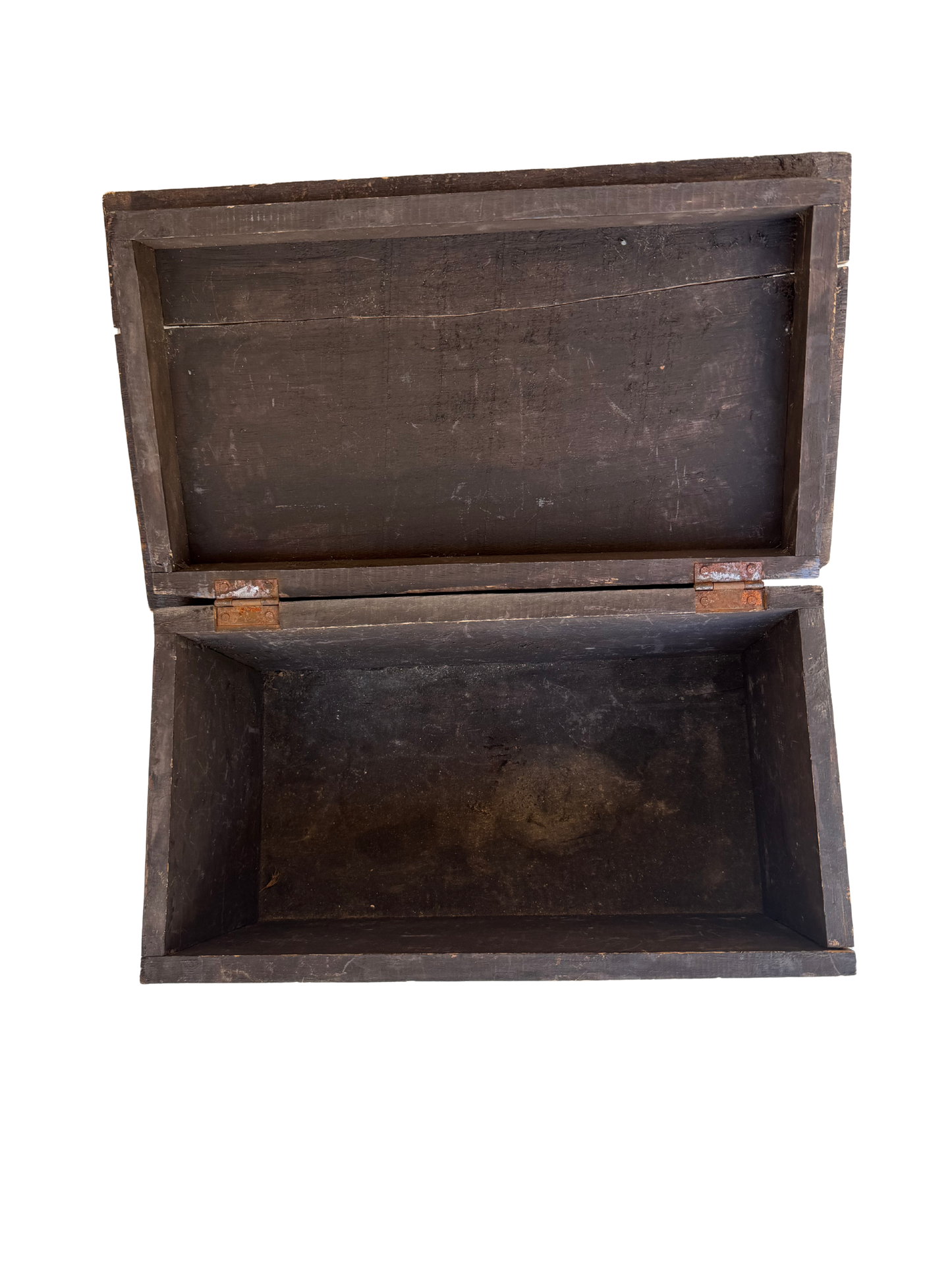 Vintage Indian/Folk Art Hand-Carved Floral Wood Storage Chest with Distressed Ebonized Finish