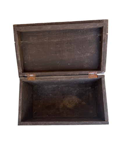 Vintage Indian/Folk Art Hand-Carved Floral Wood Storage Chest with Distressed Ebonized Finish