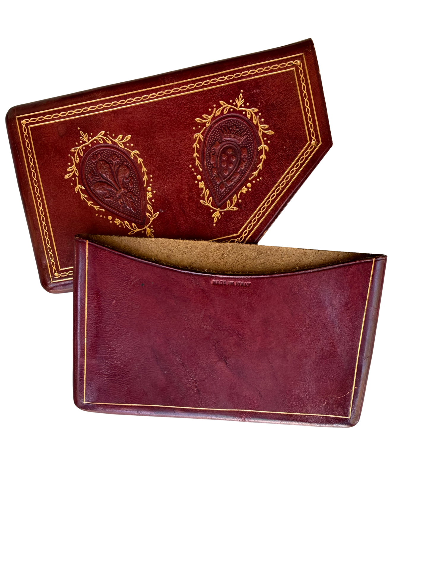Vintage Italian Gilt-Tooled Red Leather Card Case, Mid-20th Century
