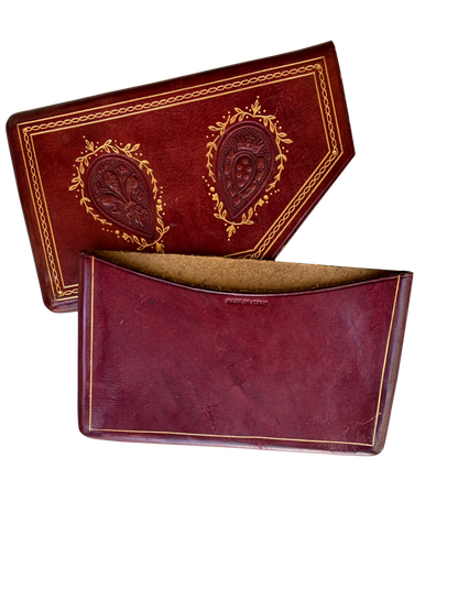 Vintage Italian Gilt-Tooled Red Leather Card Case, Mid-20th Century