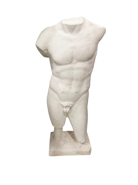 Classical Male Torso Sculpture in White Plaster Composition