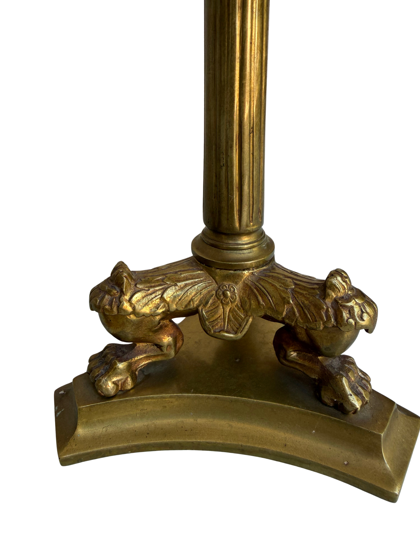 Pair of Antique French Bronze Four-Light Candelabra with Paw Feet and Foliate Arms