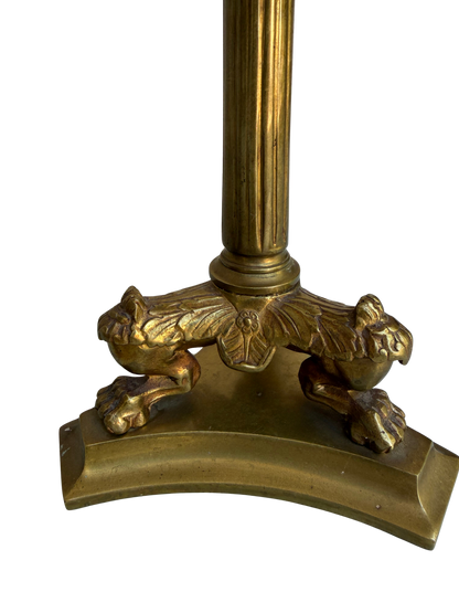 Pair of Antique French Bronze Four-Light Candelabra with Paw Feet and Foliate Arms
