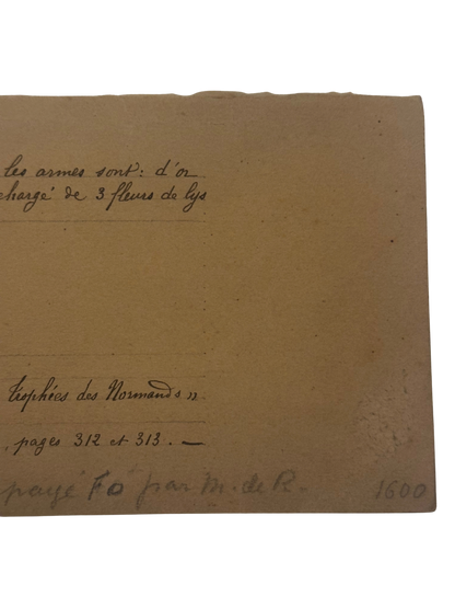 Antique French Collector’s Identification Note for Norman Ex Libris (Priory of Saint-Lô, Rouen)