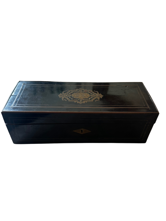 19th C Ebonized Napoleon III Fall-Front Glove Box (EA Monogram)