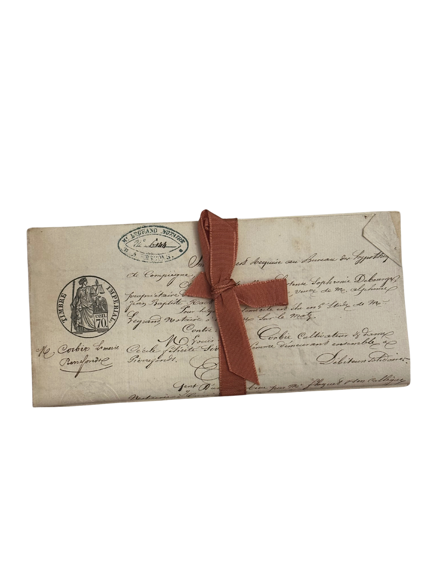 19th C French Notarized Acts/Emphera Bundle (Pink Ribbon) - Mortgage and Pharmacy Sale