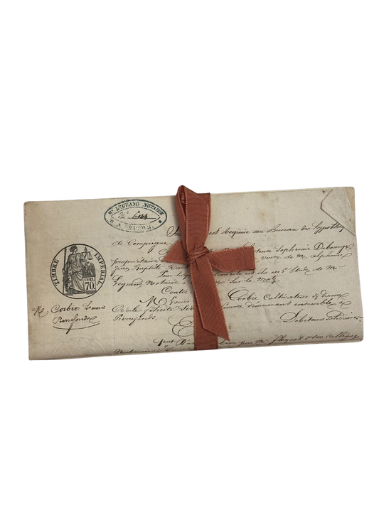 19th C French Notarized Acts/Emphera Bundle (Pink Ribbon) - Mortgage and Pharmacy Sale
