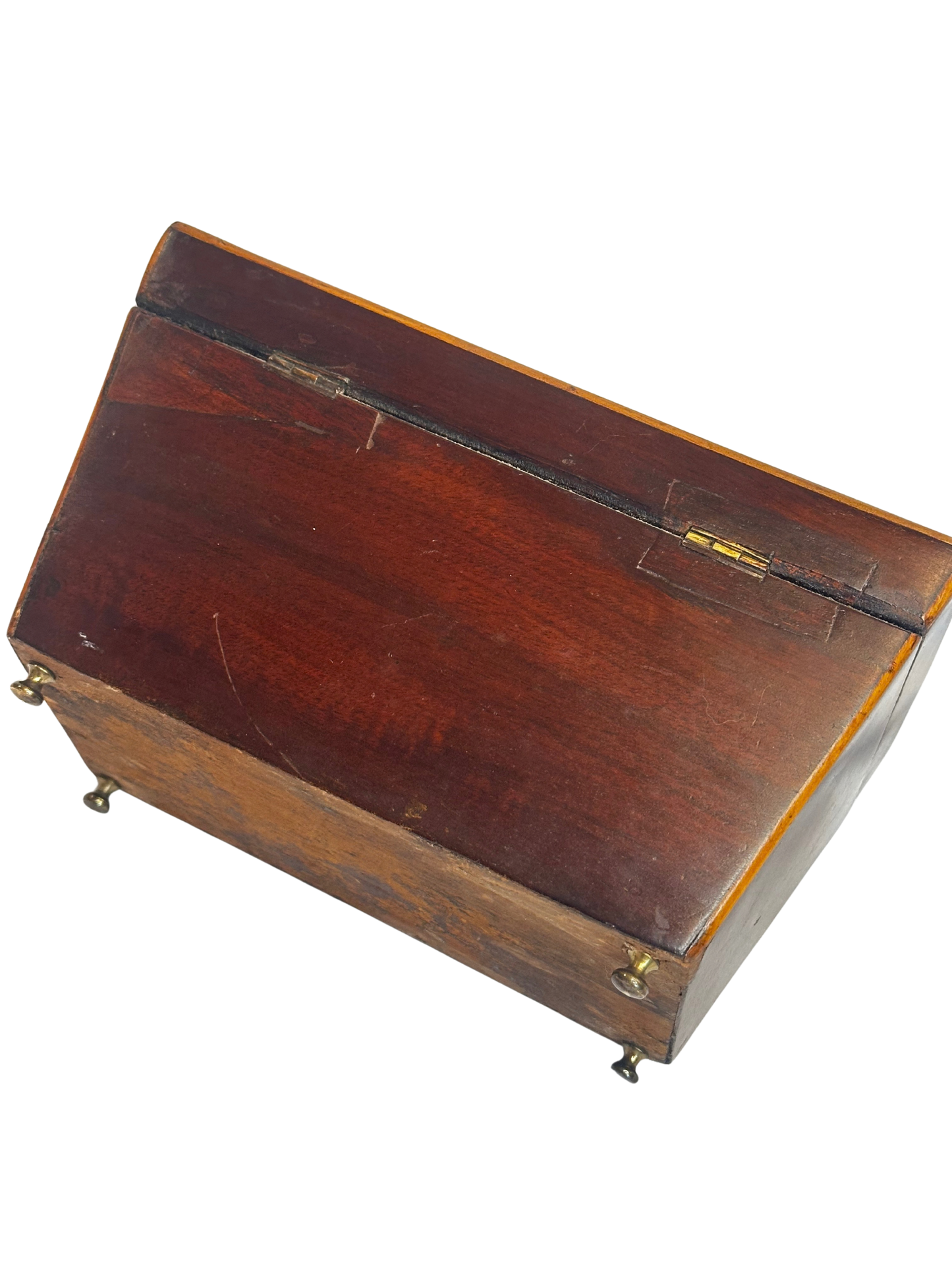 Antique English Regency Wooden Tea Caddy with Dual Interior Compartments