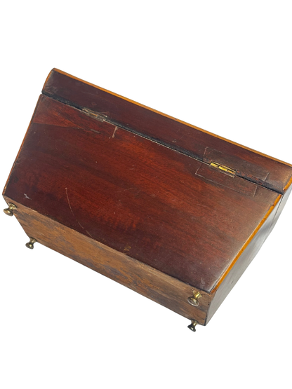 Antique English Regency Wooden Tea Caddy with Dual Interior Compartments