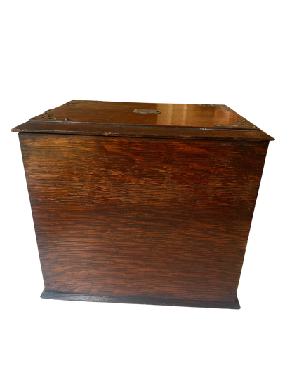 Antique English Oak Writing Compendium Box with Drawers and Presentation Plaque (1913)