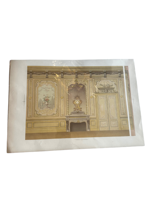 19th C French Chromolithograph of an Interior "Boiserie" (Wall Paneling) Design