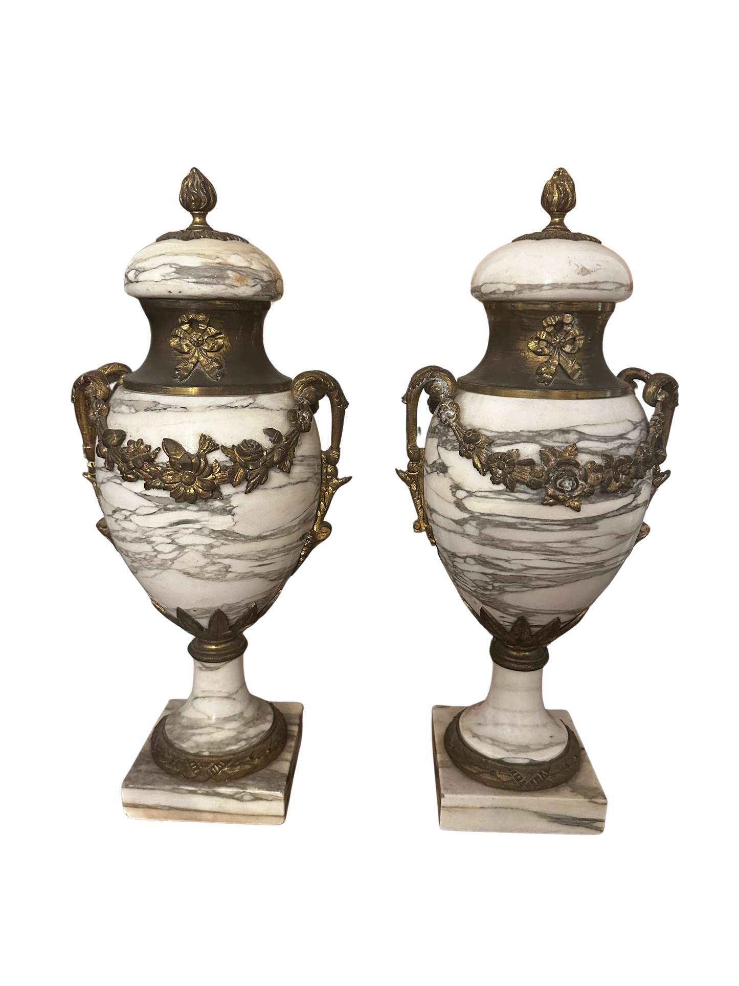 Pair of French Neoclassical Marble and Ormolu Urns/Cassolettes