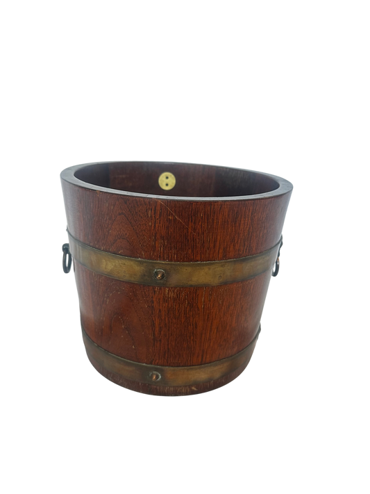 English Brass-Bound Coopered Oak Bucket without Legs