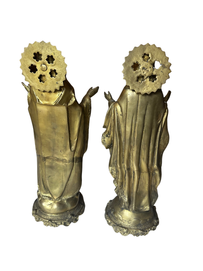 Late 19th / Early 20th C Gilt Bronze Devotional Statues of Christ and the Virgin Mary