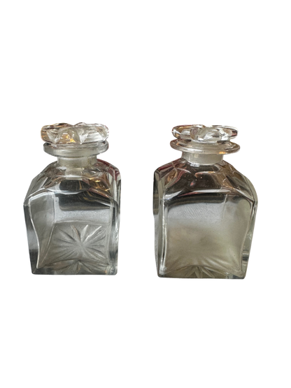 Napoléon III Ebonized Wood Perfume Casket with Painted Floral Plaque and Two Crystal Bottles