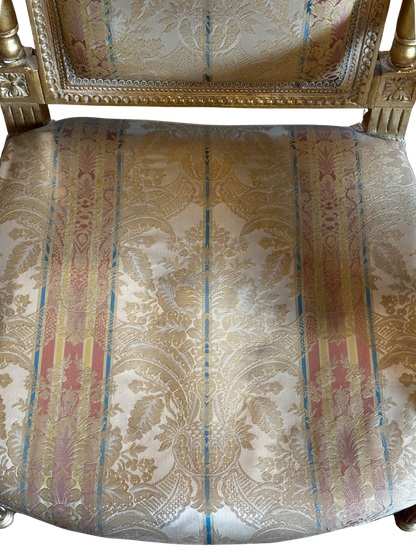 Two Fine French Louis XVI Style Silk-Upholstered Armchairs