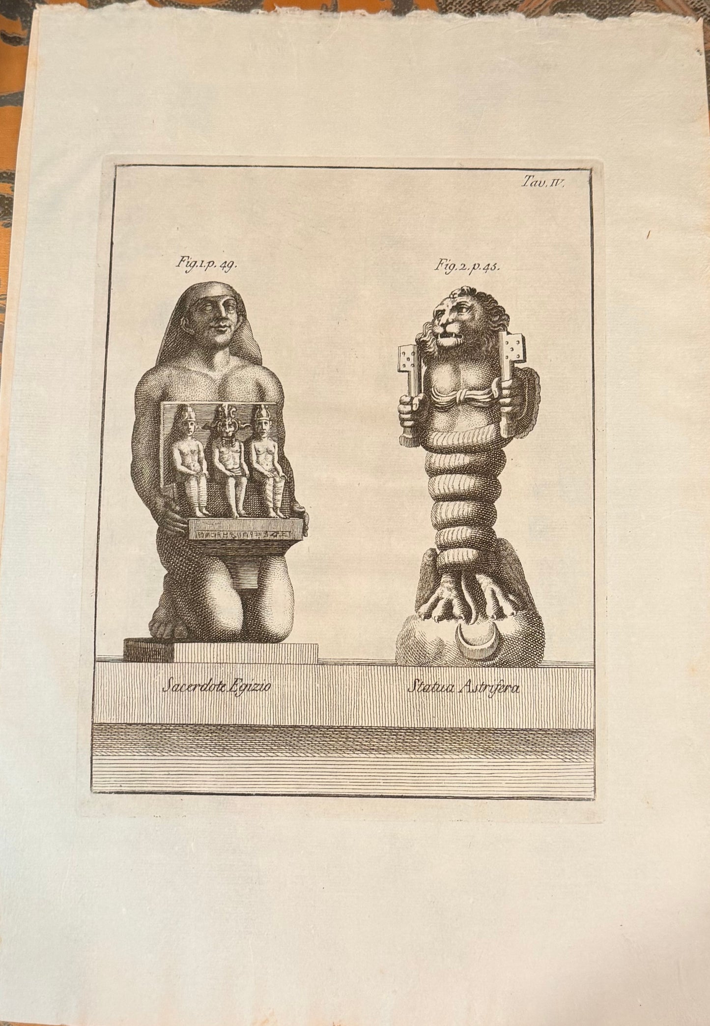18th C Engraving of Egyptian Priest and Statue