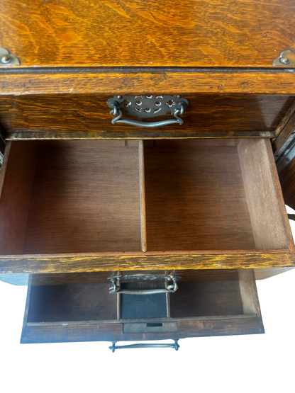 Antique English Oak Writing Compendium Box with Drawers and Presentation Plaque (1913)