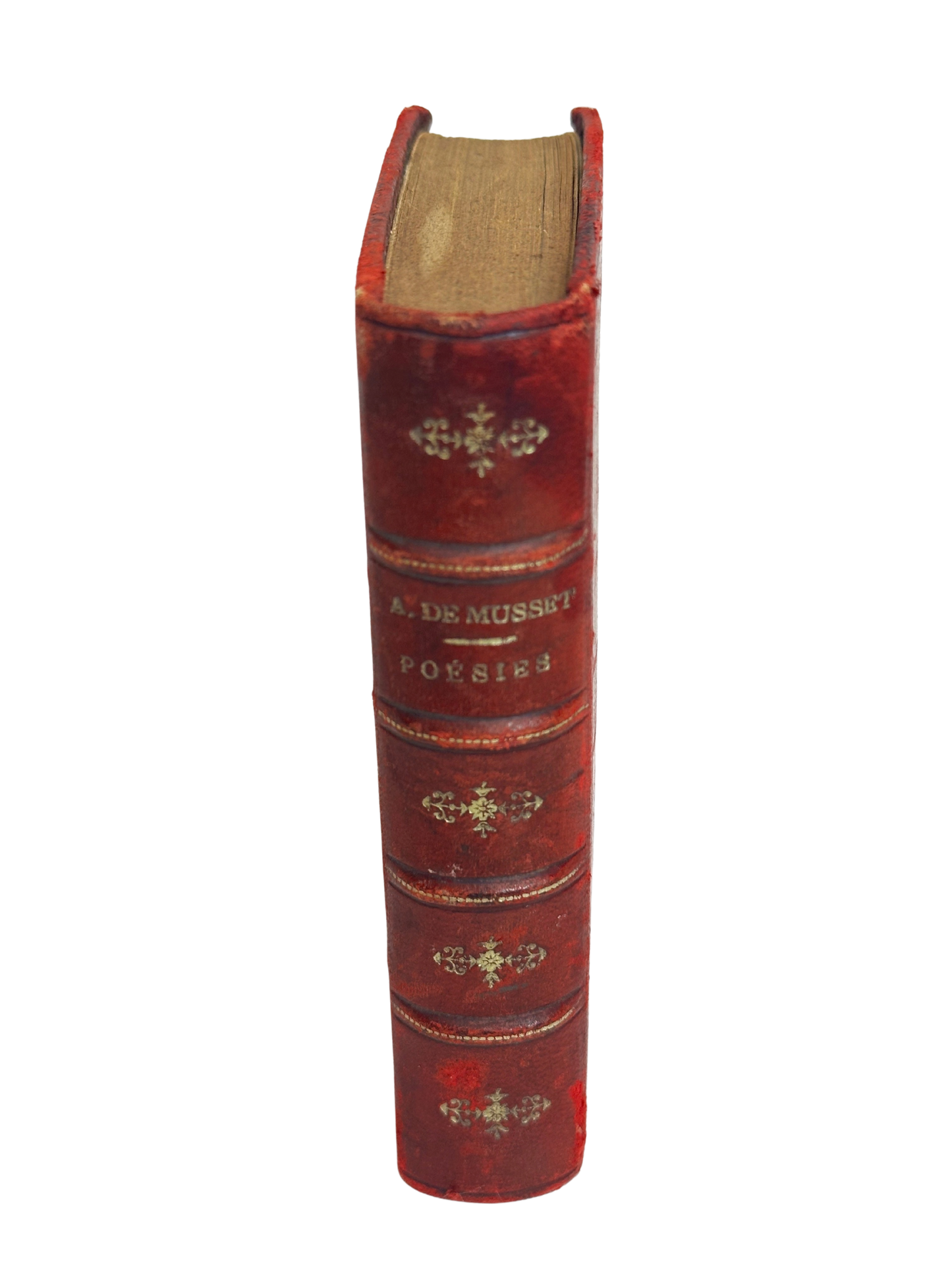 Antique French Red Leather Miniature Poetry Volume — Poésies Nouvelles (1836–1852) by Alfred de Musset, 1905