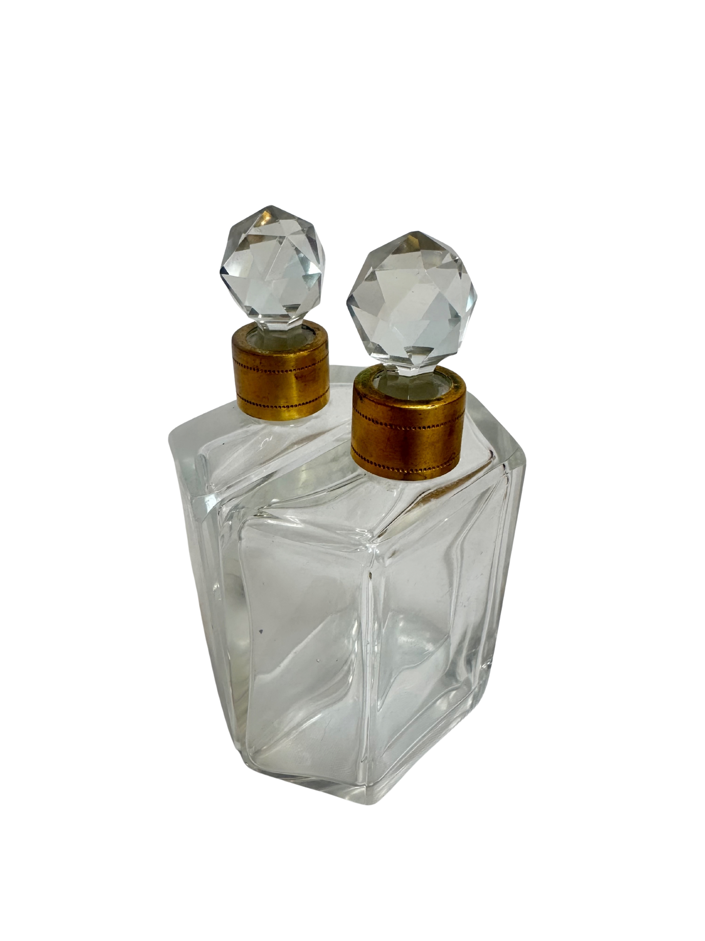 French Gilt-Mounted Double Perfume Bottle Set in Architectural Holder
