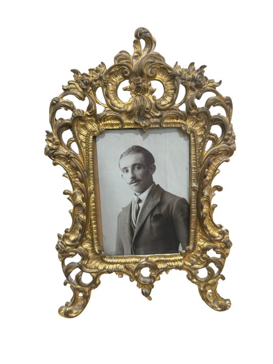 Antique French Rococo-Style Gilt Bronze Picture Frame with Easel Back (Shiny)