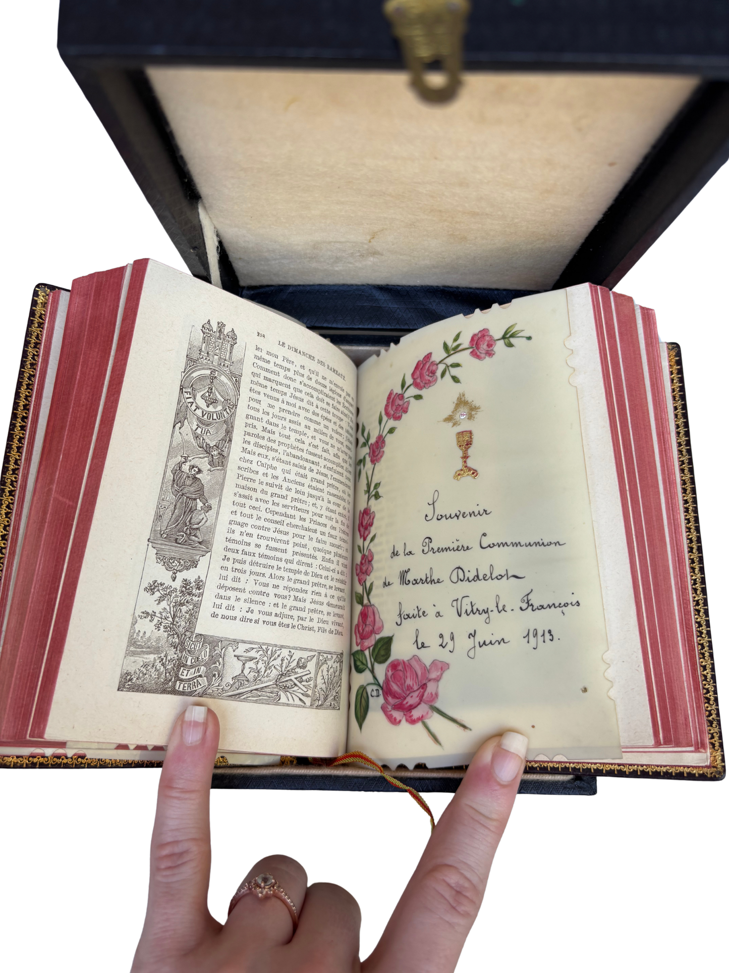 French Leather-Bound “Missel Romain” Prayer Book in G.M. Paris Presentation Case, Dijon 1897