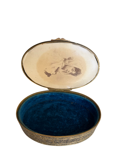 Antique French Gilt Metal Jewelry Casket with Portrait Miniature of Marie Antoinette, Late 19th Century
