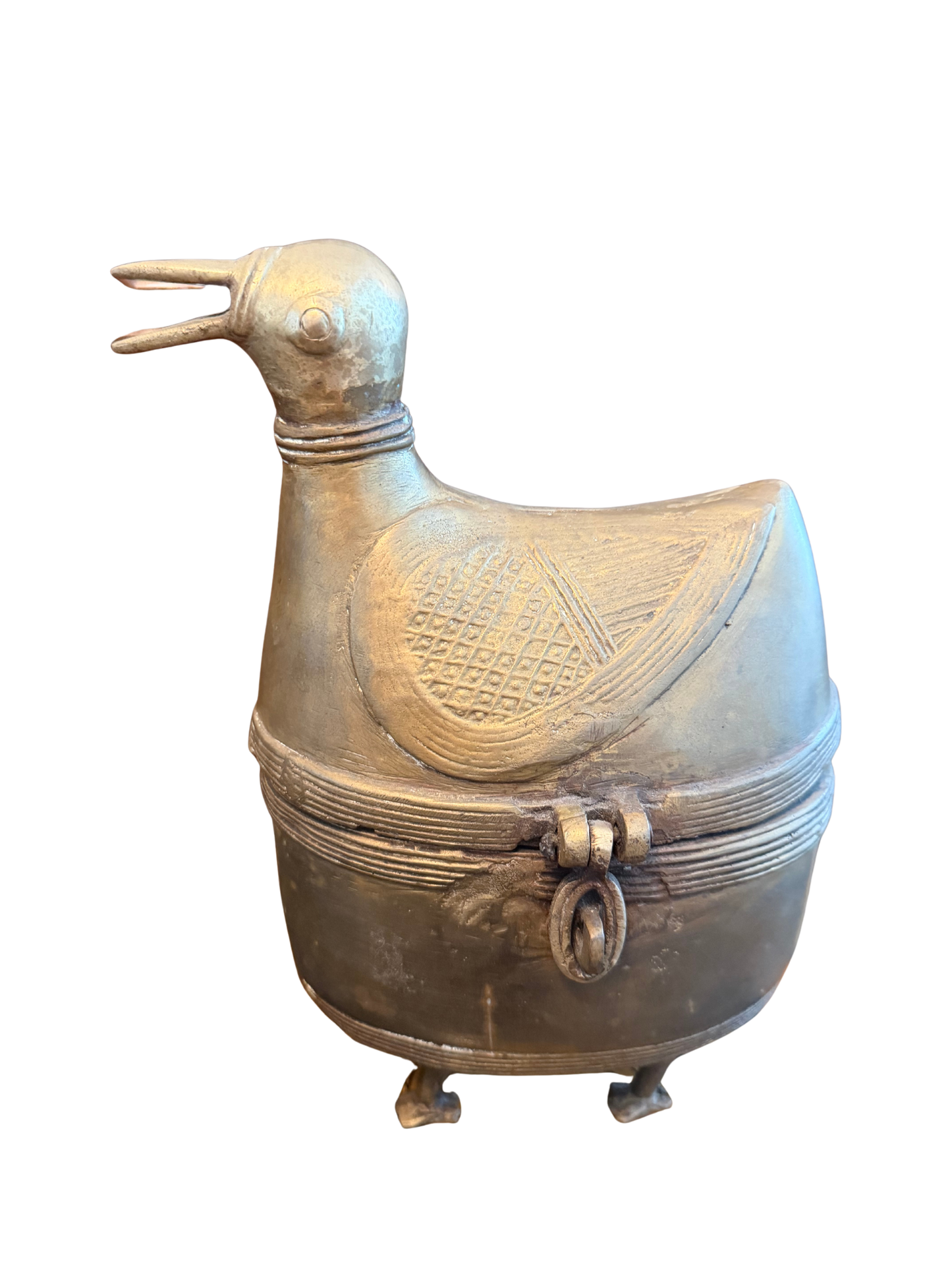 Vintage Indian Dhokra (Dokra) Hand-Cast Brass Quacking Duck-Form Casket