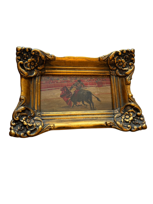 Small Spanish Bullfighting Scene, Signed J. Parraga (Forward-Facing)