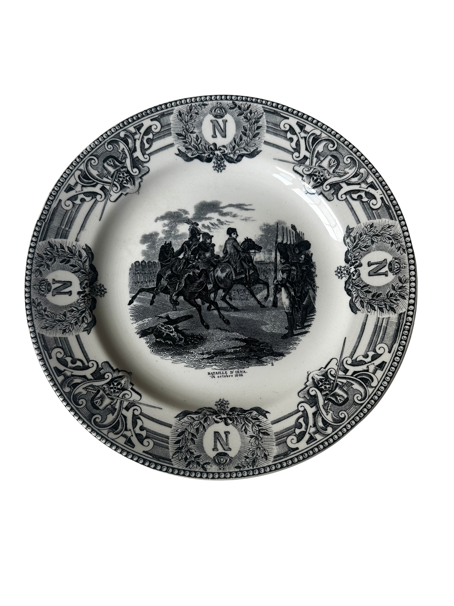 Black Transferware Plate - Napoleon (Boch Freres)