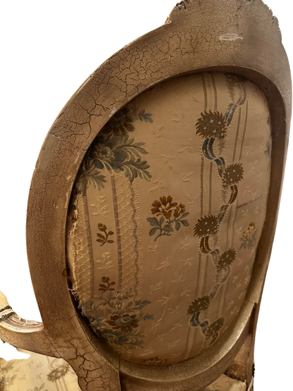 Early 20th C French Louis XVI Style Polychrome and Carved Fauteuils