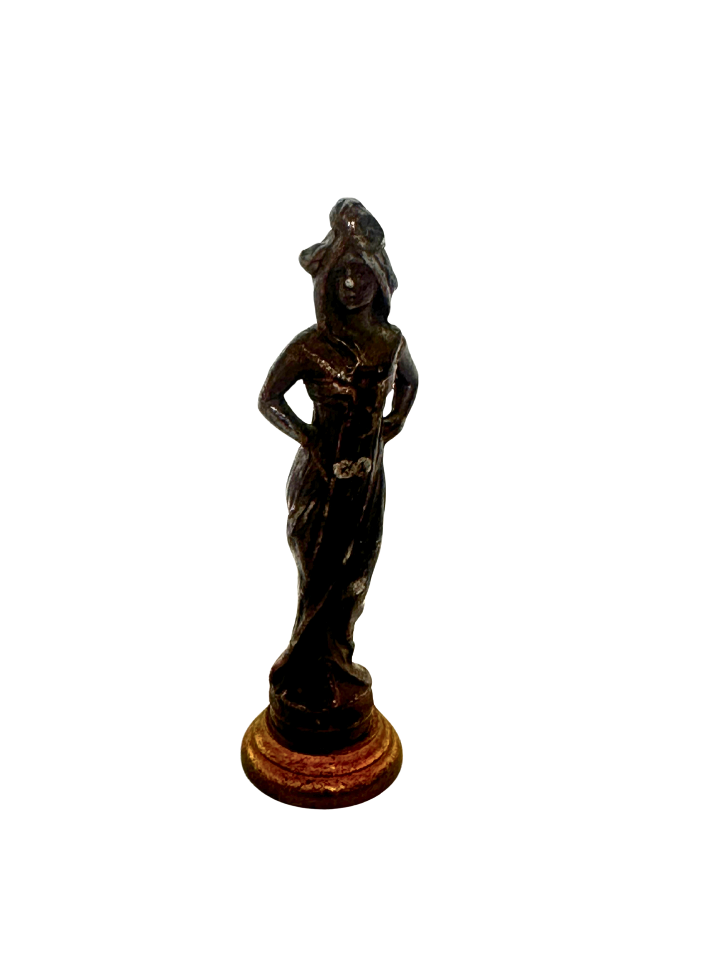 Art Nouveau–Style Gilt Bronze Wax Seal with Female Figure and Monogram