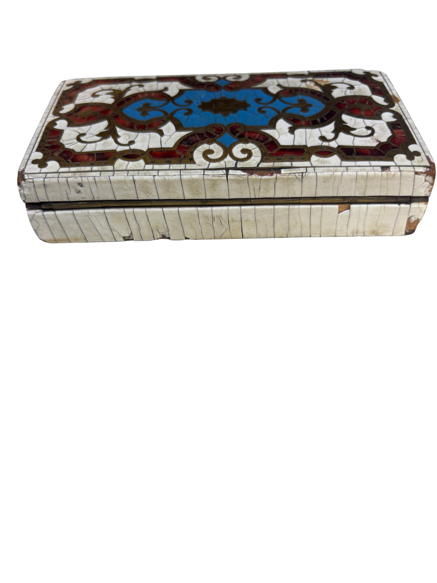 19th Century French Palais Royal Style Tessellated Bone and Tortoiseshell Inlaid Trinket Box