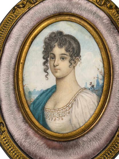 Portrait Miniature Likely Depicting Wilhelmine Herzlieb on Mother-of-Pearl in Crowned Gilt Brass Frame