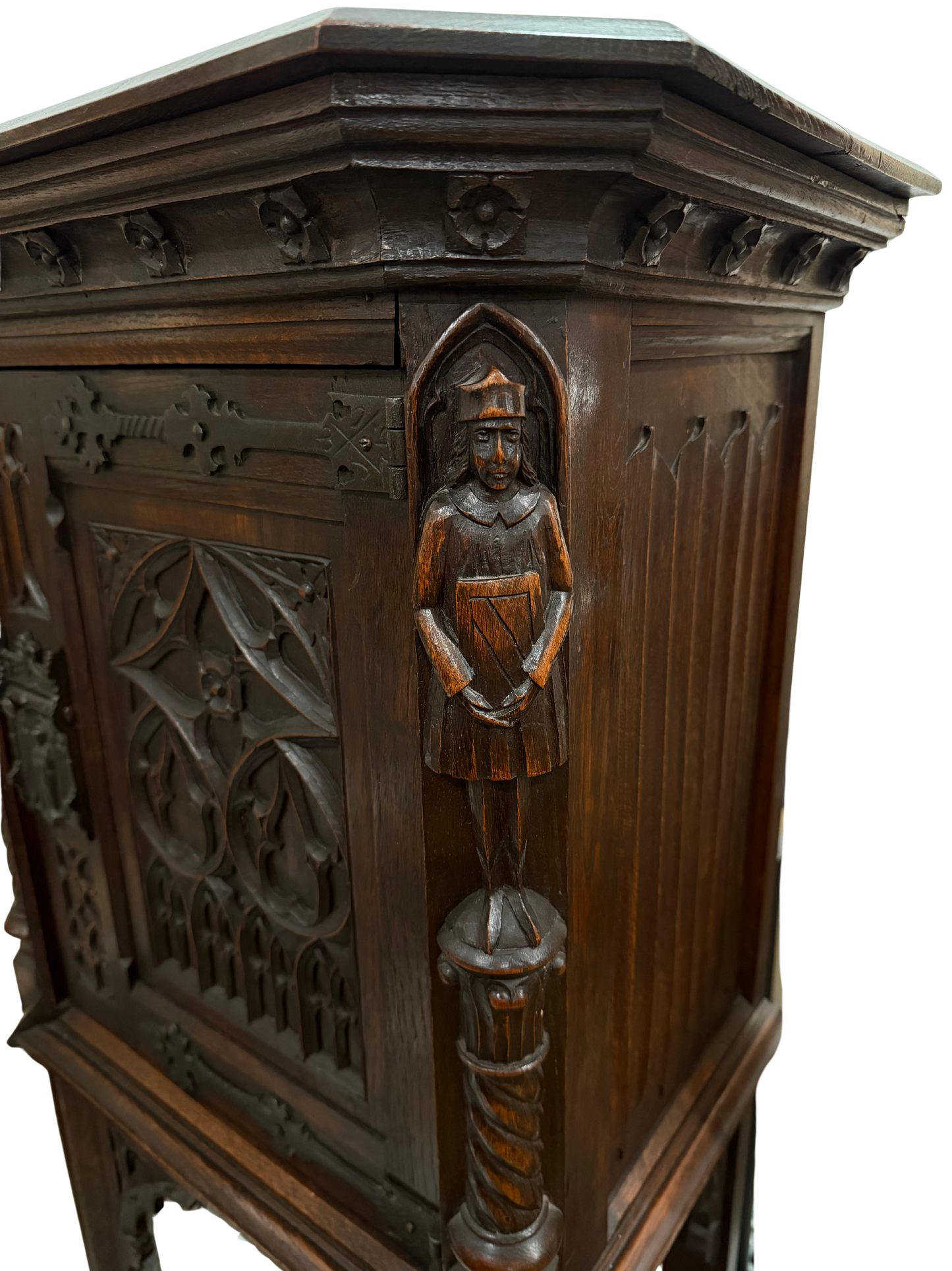 Late 19th Century Gothic Revival Carved Oak Cabinet with Figural Supports
