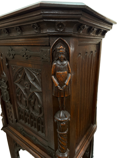 Late 19th Century Gothic Revival Carved Oak Cabinet with Figural Supports