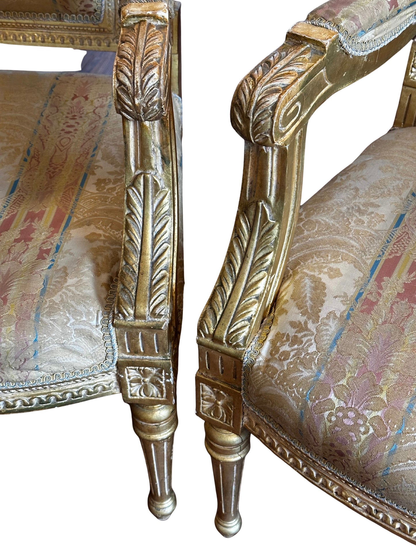 Two Fine French Louis XVI Style Silk-Upholstered Armchairs