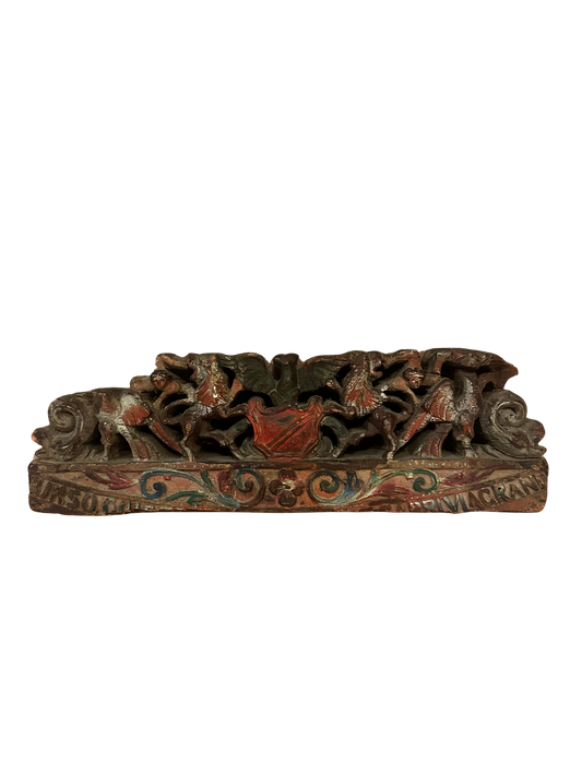 Antique Polychrome Carved Sicilian Cart Fragment with Shield